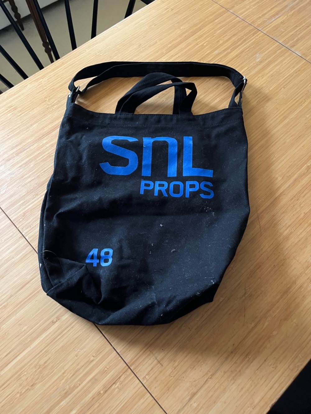 BAGGU Black Canvas Tote with Blue SNL PROPS Logo